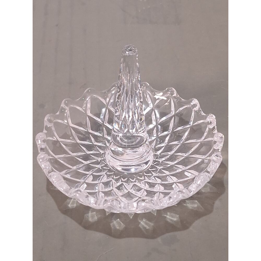 Vintage Crystal Ring Holder Scalloped Vanity Jewelry Dish 3.5"- Excellent!